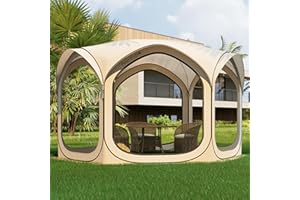 Mars Explo 12x12 FT Pop-Up Screen Tent, Portable Screen Room Canopy with Zipper Doors for Patio, Backyard, Deck & Outdoor Activities, Beige