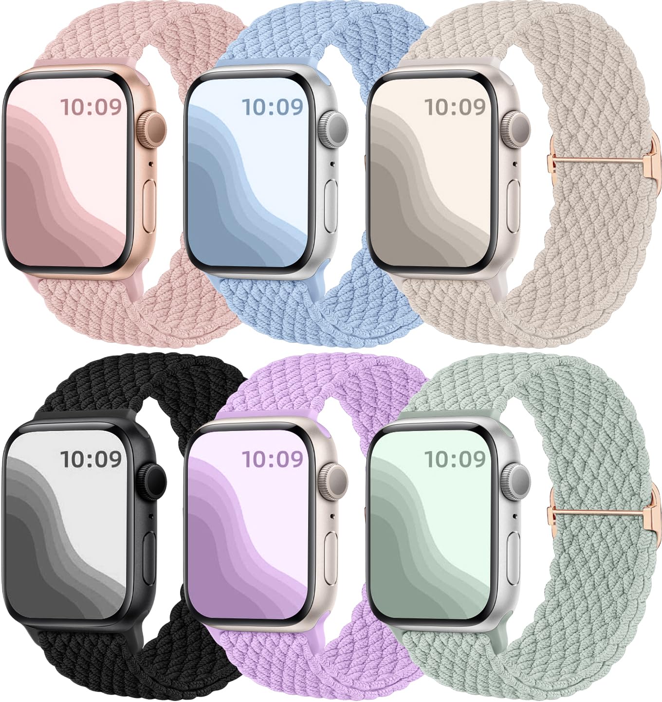 Maledan 6 Pack Braided Solo Loop Compatible with Apple Watch Straps 44mm 45mm 42mm 46mm 49mm Women Men, Adjustable Nylon Stretchy Elastic Sport Band for iWatch SE Series 11 10 9 8 7 6 5 4 3 2 1 Ultra — image 1