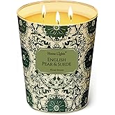 HomeLights Scented Candles | Large Jar 34 Oz Natural Soy Candle | 130 hrs Long-Lasting with 3 Wicks | Bohemian Natural for Home Decor | Gifts for Mom & Women, English Pear & Suede
