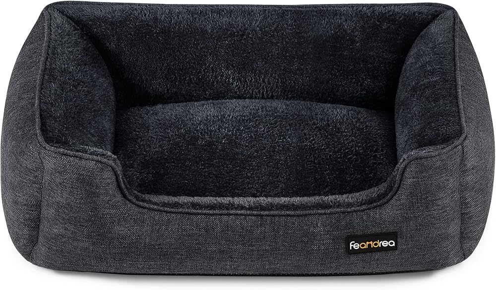 Feandrea Dog Bed Linen-Look Sofa Bed with Raised Edges 90x75 cm Dark Grey