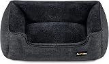 Feandrea Dog Bed Linen-Look Sofa Bed with Raised Edges 90x75 cm Dark Grey