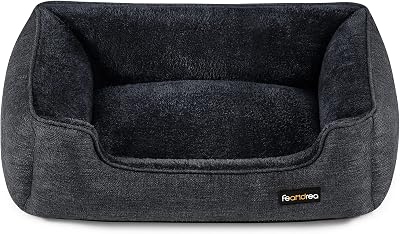 Feandrea Dog Bed Linen-Look Sofa Bed with Raised Edges 90x75 cm Dark Grey