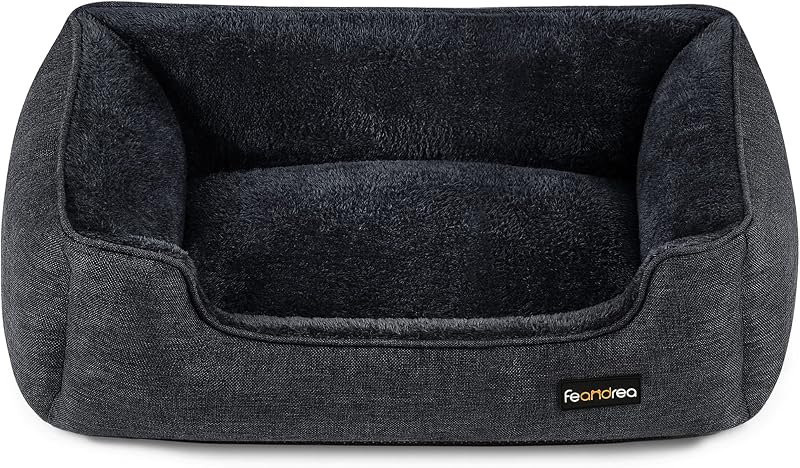 Feandrea Dog Bed Linen-Look Sofa Bed with Raised Edges 90x75 cm Dark Grey