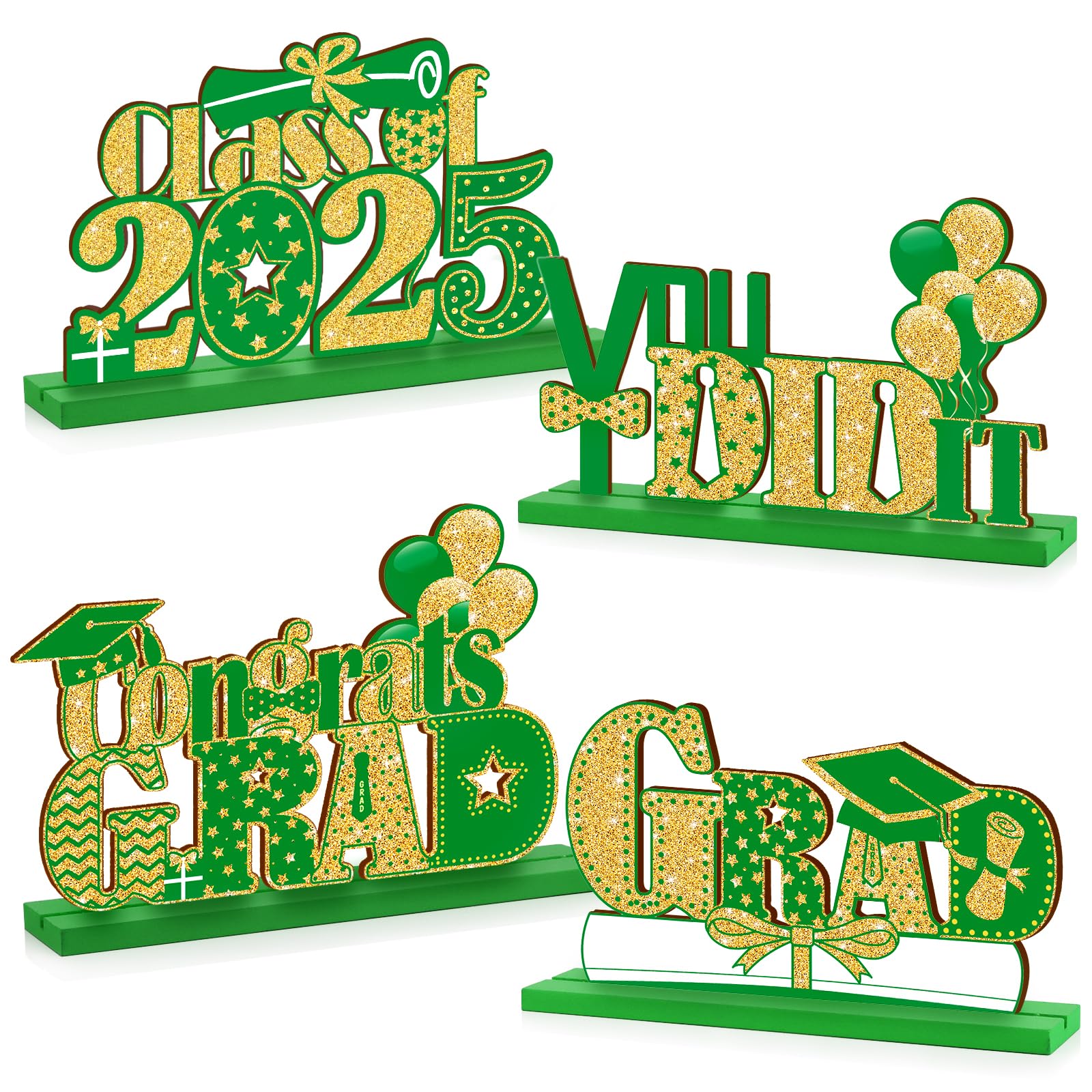 Photo 1 of 4 Pieces 2025 Graduation Party Decorations Wooden Class of 2025 Grad Congratulate Table Centerpieces Table Toppers for High School College Graduation Party Favor Supplies Photo Booth Props (Green)