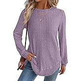 JUSTFASHIONNOW Womens Long Sleeve Shirts Trendy Sweaters Lightweight 2025 Casual Crewneck Fall Tunic Tops Loose Fit Dressy