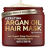SUNATORIA Hair Mask with Keratin & Argan Oil - Conditioner for Dry, Damaged, Frizzy Hair & Split Ends - Hair Treatment Serum for Hair Repair & Hydrating - 8.5 Fl Oz