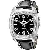 Peugeot Women's 14K Gold-Plated Tank Crystal Bezel Roman Numeral Black Leather Band Watch 3052BK