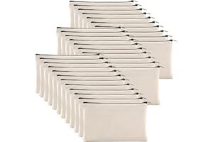 yarlung 32 Pack Canvas Zipper Pouch, 8x5 Inches Blank DIY Craft Pen Pencil Case Multipurpose Makeup Bags for Cosmetic, Invoice Bill, Travel Toiletry, Black Zippers