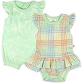 HonestBaby Romper and Ruffle Bodysuit Dress 100% Organic Cotton for Infant Baby and Toddler Girls