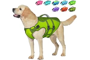 Petglad Dog Life Jacket, Reflective Dog Harness Life Vest with Rescue Handle for Swimming Boating, Adjustable High Buoyancy Flotation Swim Vest for Small Meium Large Dogs - Army Green, XL