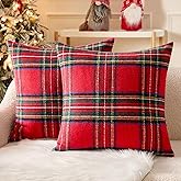 MIULEE Christmas Plaid Decorative Throw Pillow Covers Set of 2 Scottish Tartan Vintage Farmhouse Winter Cuhion Case Pillow Covers for Couch livingroom Sofa Bed Porch Home Decor 18x18inch Red