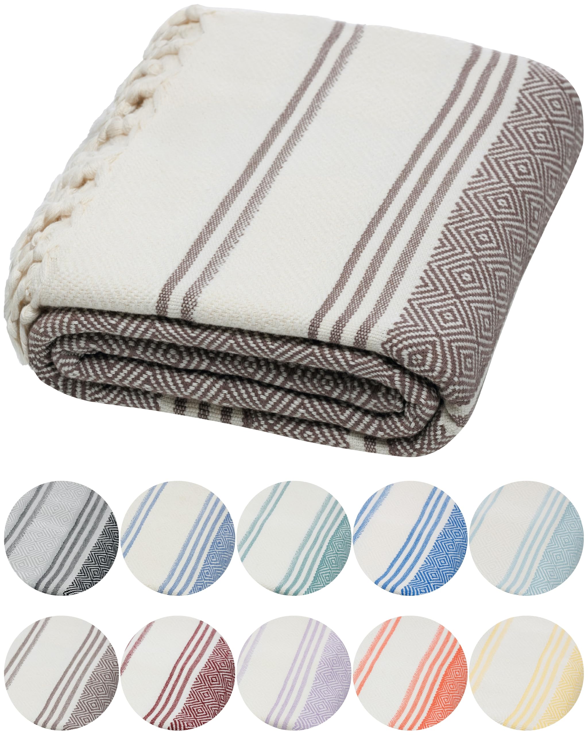 Photo 1 of DEMMEX Organic Diamond Turkish Bath & Beach Towel | 100% Oeko-TEX Certified Turkish Cotton, Ultra-Soft, Quick-Dry, Lightweight, Compact & Oversized Luxury Peshtemal Towel, Prewashed, 71"x36", Brown
