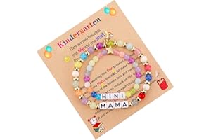 VULETO Back to School Bracelets Mommy and Me, First Day of Kindergarten Preschool Bracelet, Mama Mini Matching Bracelets Set for 2, Mom and Daughter Bracelets Jewelry Gifts for Teen Girls