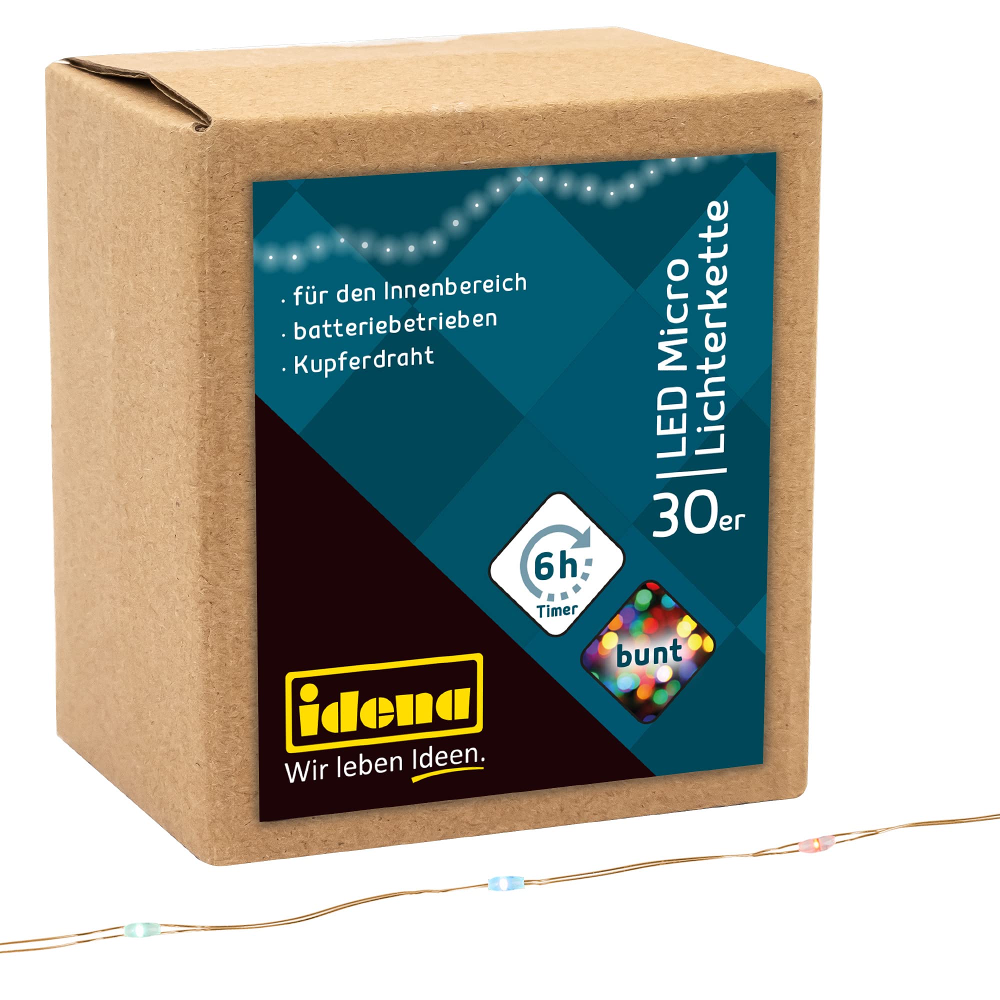 Idena 31096 LED Micro Fairy Lights with 30 LEDs in Colourful, with 6 Hour Timer Function, Battery Operated, Approx. 3.2 m Long, Decoration for Indoors, Crafts, Party Decoration, Christmas Decoration,