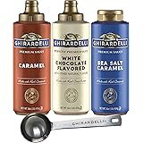 Ghirardelli Sea Salt Caramel, White Chocolate and Caramel Flavored Sauce 16 oz Bottles (Pack of 3) with Ghirardelli Stamped B