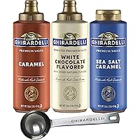 Ghirardelli Sea Salt Caramel, White Chocolate and Caramel Flavored Sauce 16 oz Bottles (Pack of 3) with Ghirardelli Stamped B