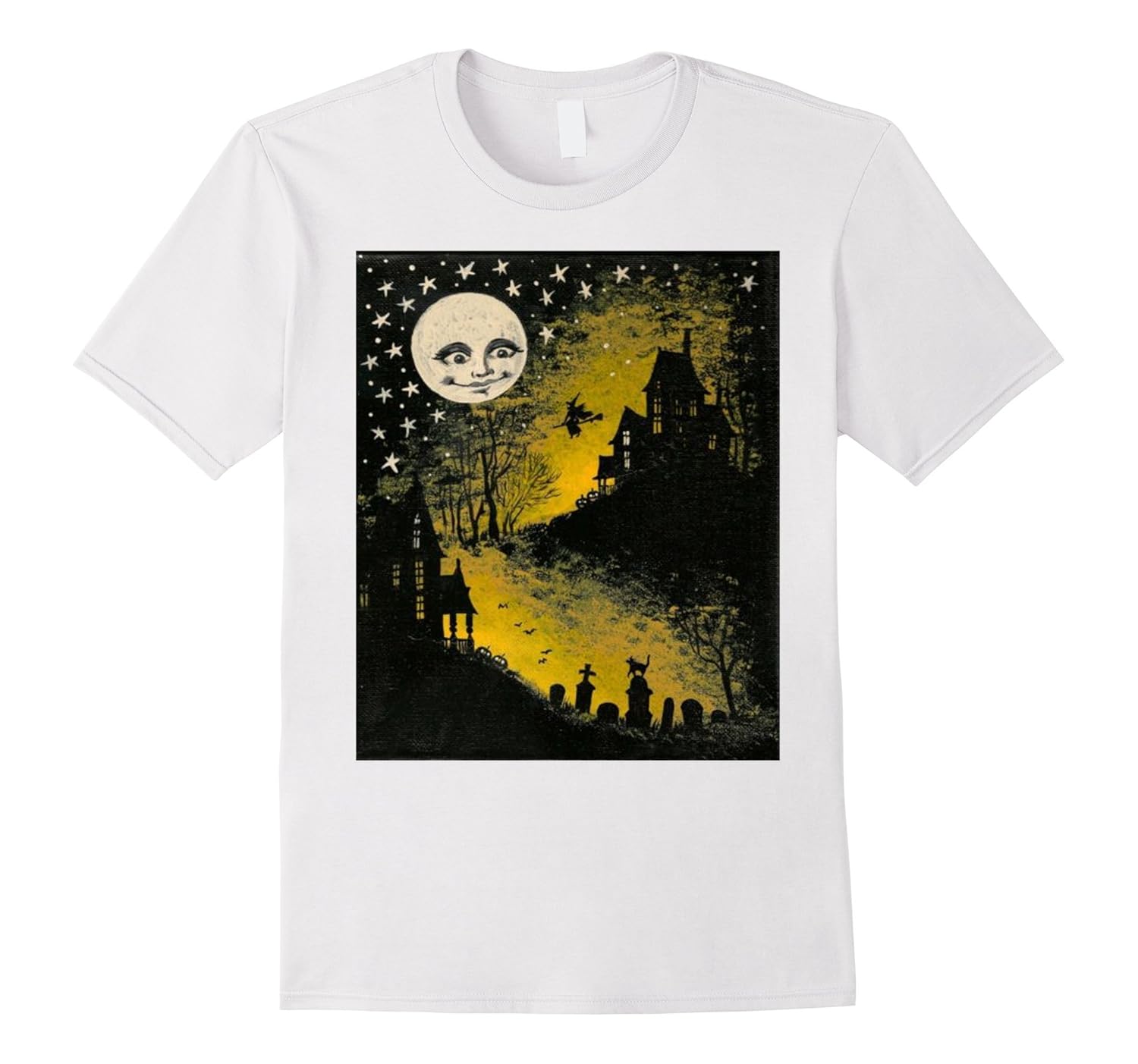 Sweet n' Spooky Vintage Style Halloween Moon, Witch T- Shirt-ANZ