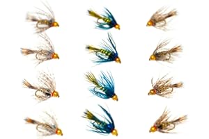 Outdoor Planet 12 Guide's Choice Hare's Ear/BH Soft Hackle Pheasant Tail/Tilt Wing Dun/Kingrey's Better Foam Caddis/Nymph Flies/Dry Flies for Trout Fly Fishing Flies Lure Assortment