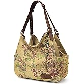 Worldlyda Women Canvas Hobo Purse Multi Pocket Tote Shopper Shoulder Bag Casual Top Handle handbag with Embroidery Ethnic