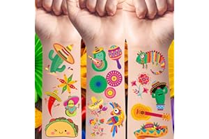 BACKTOPEIA Cinco De Mayo Temporary Tattoos - Cinco De Mayo Decorations Fiesta Party Decorations Supplies Accessories Traditional Mexico Fiesta Party Favors Mexican Design Taco Celebration Gift Idea For Family