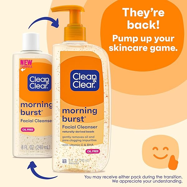 CLEAN & CLEAR MORNING BURST OIL-FREE FACIAL CLEANSER WITH BRIGHTENING VITAMIN C, GINSENG, AND GENTLE DAILY BRIGHTENING FACE WASH FOR ALL SKIN TYPES, HYPOALLERGENIC, 8 OZ (PACK OF 3)