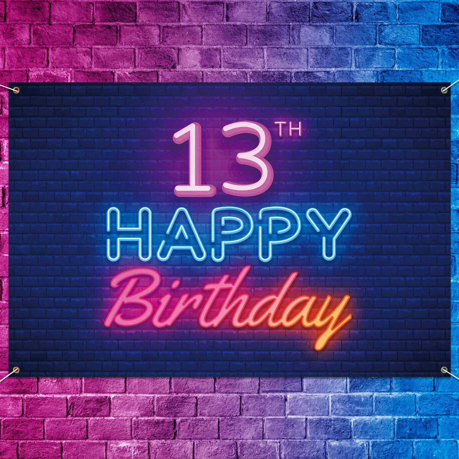 Photo 1 of Glow Neon Happy 13th Birthday Backdrop Banner Decor Black Colorful Glowing 13 Years Old Birthday Party Theme Decorations for Boys Girls Supplies