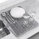 LELINBAO Silicone Dish Drying Mat for kitchen Countertop, Heat Resistant Mats, Dish Drainers for Kitchen counter, Hot Pot Holders, Dish Drying Rack with Built in Drain,(Gray, 15.6"x13")