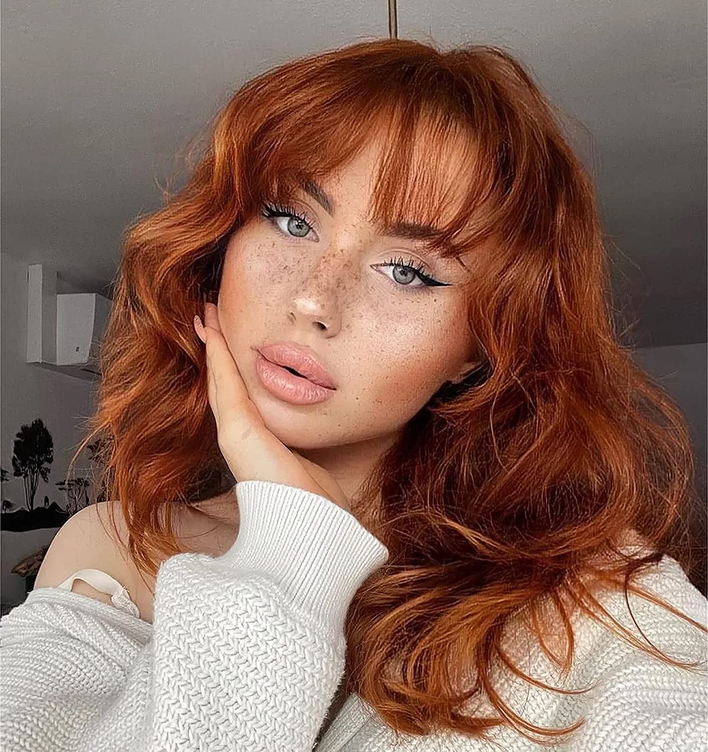 ColorfulPanda 14 Inch Short Curly Red Brown Copper Ginger Bob Wigs for Women Natural Synthetic Wave Hair Wigs with Fringe Bangs Daily Party wig Auburn Blonde — image 1