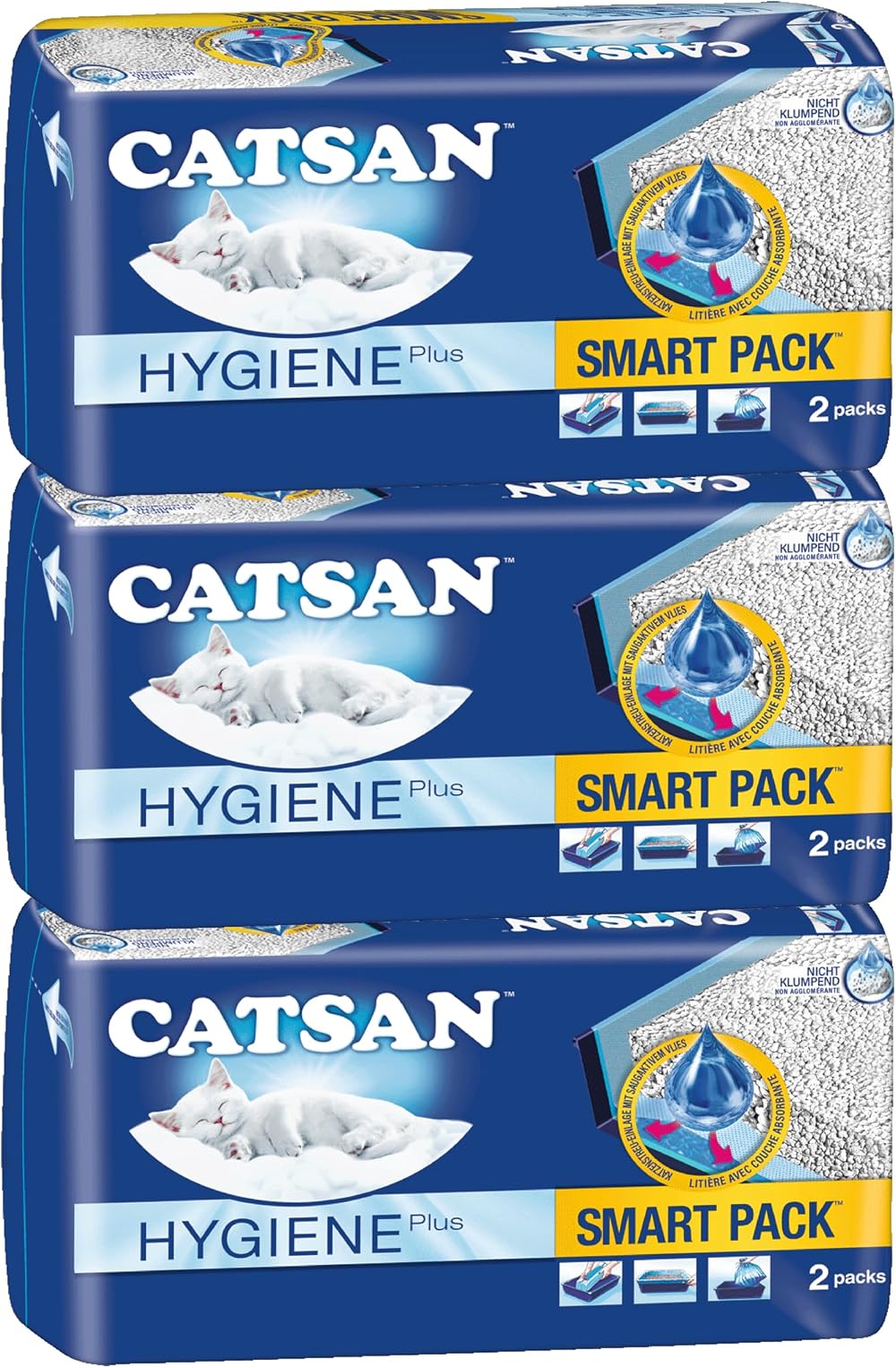 Catsan Smart Pack Cat Litter 24L 3 Packs Inlays Liner Dust-Free