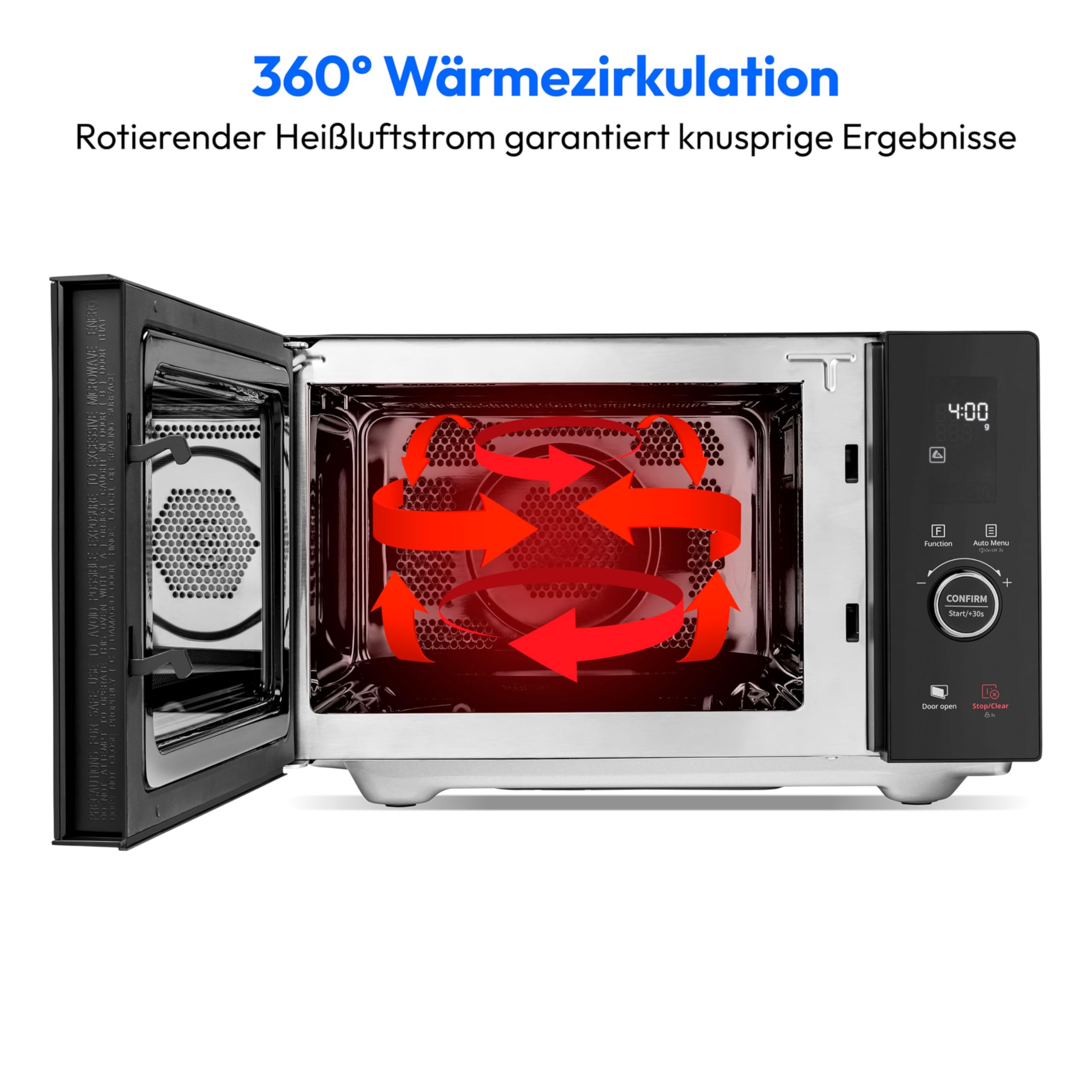 MEDION Mikrowelle mit Grill und Heißluft (25 Liter, 900 Watt, 1100 W Obergrill & 500 W Untergrill, 2100 Watt Heißluftfunktion, 11 Programme, 10 Leistungsstufen, Edelstahl, MD12041) [MODELL 2025] 4