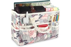 QIANSHAN Craft Organizer Tote Bag with Multiple Pockets, Large Art Storage Caddy with Handles for Art, Craft, Sewing, Make-up，Scrapbooking, Medical, and Office Supplies Storage.Desert