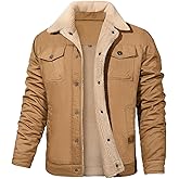 Jyanl Mens Winter Jacket Thick Thermal Cotton Warm Fleece Lined Sherpa Jacket Trucker Lapel Work Cargo Jackets Coat Outerwear