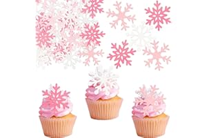 Gyufise 60Pcs Edible Snowflake Cupcake Toppers Winter Cupcake Picks Water Paper Winter Frozen Cake Decorations for Snowflake Theme Baby Shower Kids Birthday Party Supplies Light Pink White