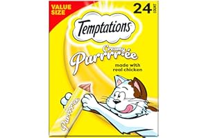 Temptations Creamy Puree Squeezable Lickable Wet Cat Treats with Chicken, 0.42 oz. Tubes, 24 Count