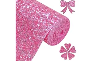 Greatdiy Sparkly Hot Pink Chunky Glitter Fabric Roll 12 x 52 inch Shiny Solid Color Summer Faux Leather for Making Bows Earrings (17032#6)