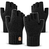 JUNRUI Fingerless Gloves Half Finger Winter Warm Knitted Gloves Working Running Biking Driving for Men Women