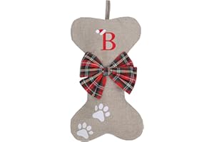 AUAWMLK Personalized 15in Letter Christmas Stocking Linen Style Bone Shaped Xmas Decorations for Pet Dogs(Letter B)