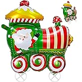 Self-standing Christmas train shaped balloon aluminum foil polyester film balloon festival party supplies walking Christmas celebration green red