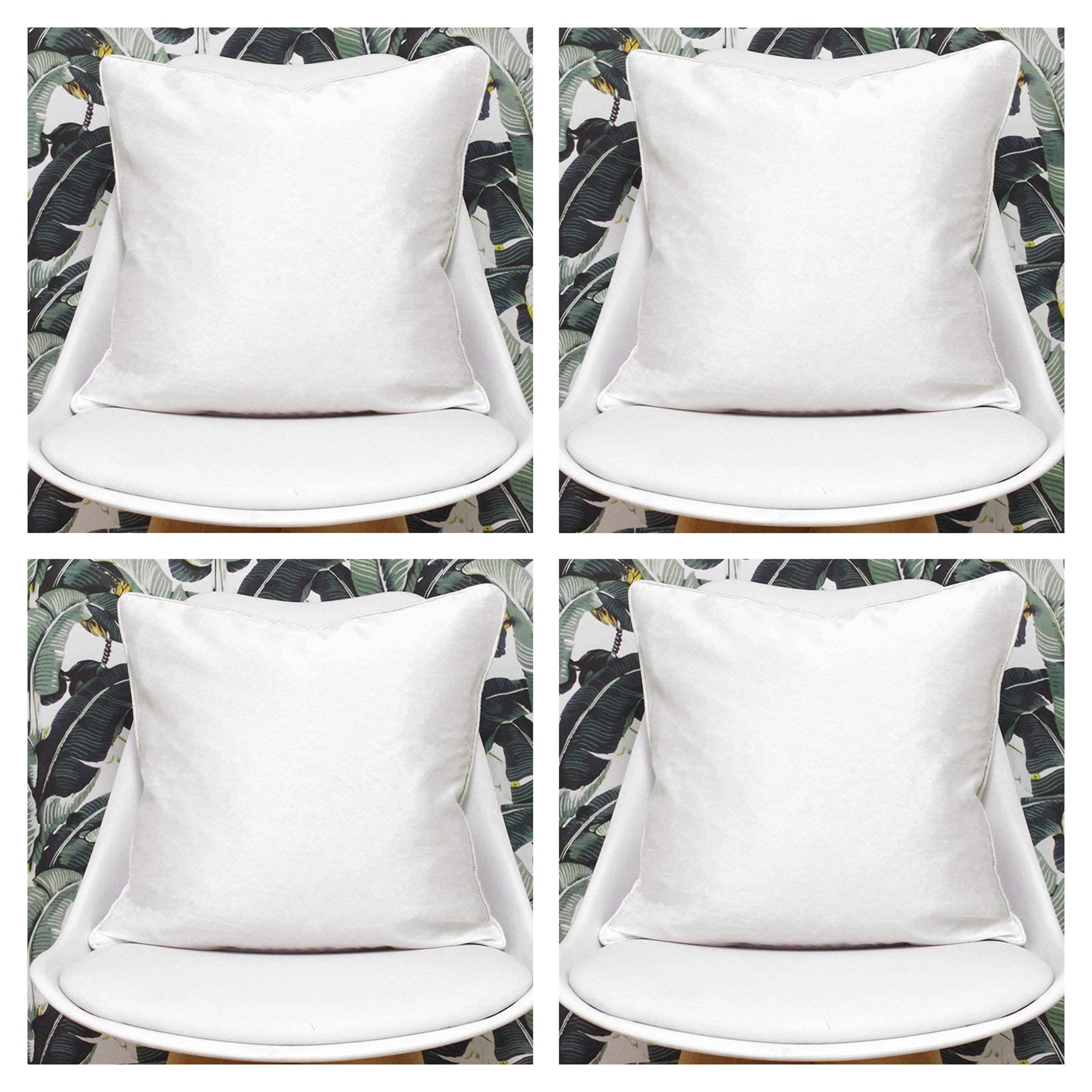 Set of 4 - Cushion Covers Shop - Faux Silk Plain Satin Home Decor 18x18" / 45x45cm (White)