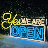 BUIZZEUOIV Open Neon Sign, Large 20'' LED Open Business Sign for Stores, Yes We Are Open Light Up Sign Eye-Catching Window Door Decor for Shop, Cafe, Office, USB Powered Dimmable - Light Blue
