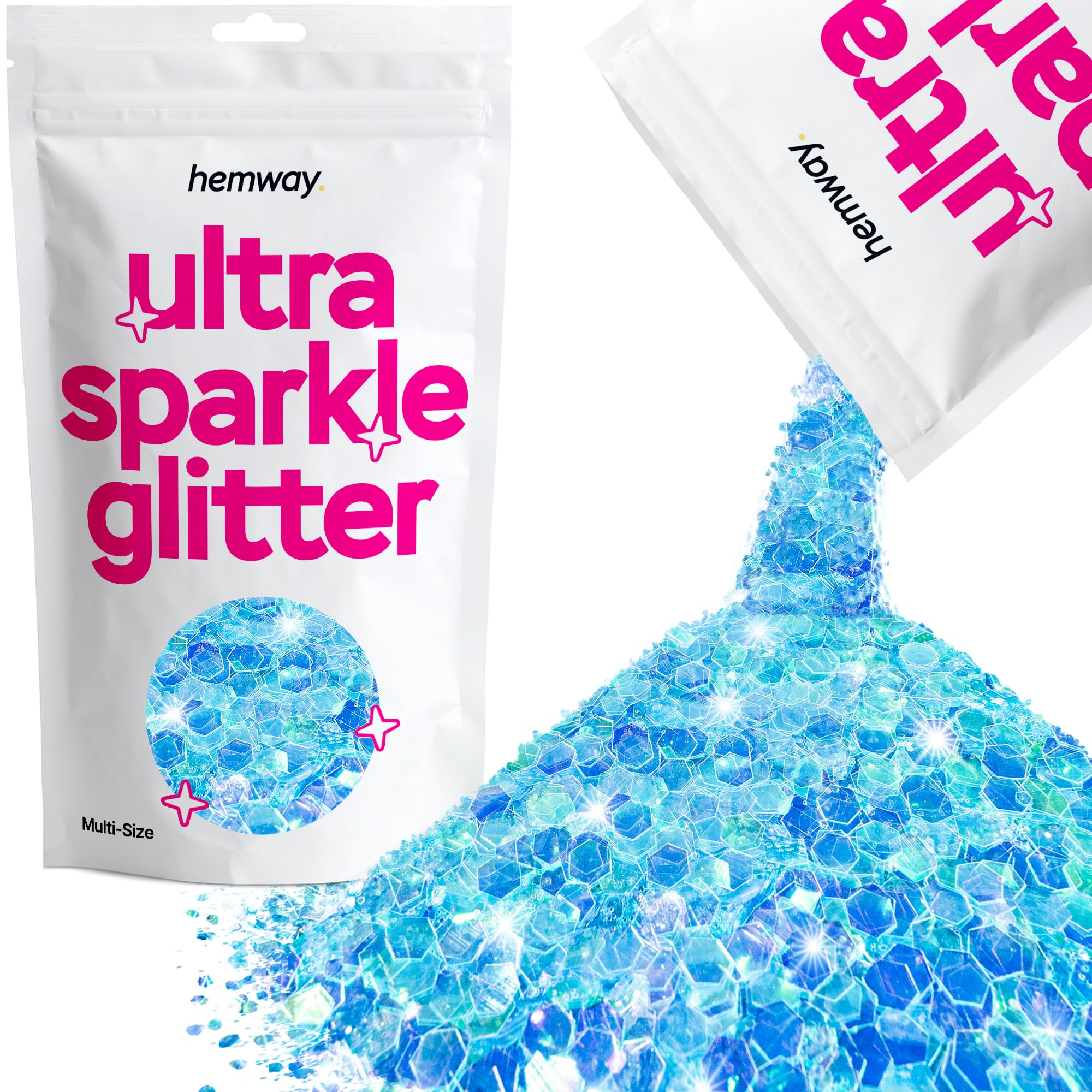 Hemway Ultra Sparkle Glitter Baby Blue Iridescent 100g Multi Size | Glitter for Arts & Craft, Makeup, Nail Art, Crafting, Card Making, Sparkle Decoration