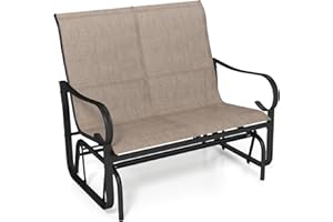 Tangkula Patio Gilder Bench, 2-Person Fabric Rocking Chair with High Backrest, Curved Armrests and Heavy-Duty Metal Frame, Ou
