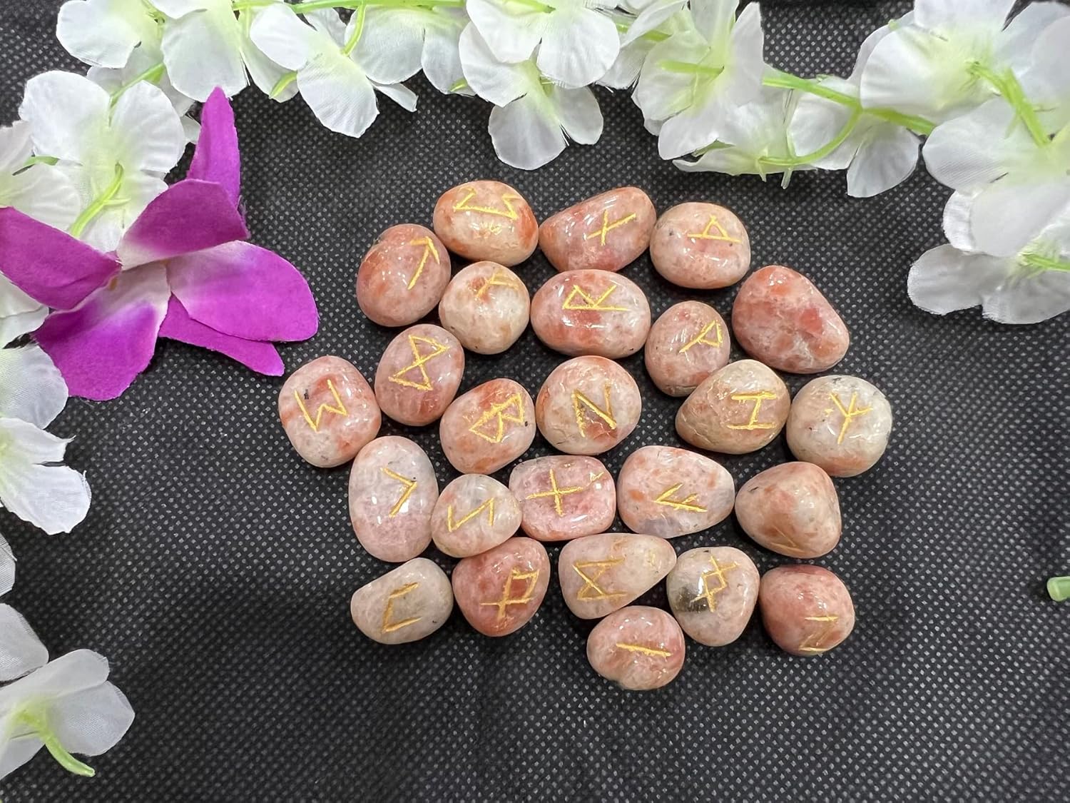 Indoor Fountains & Accessories - WholesaleGemShop Gemstone Sunstone Rune Set with Velvet Bag