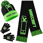 Minecraft Winter Set for Boys, Teens, 3 Piece Hat Scarf Gloves or 2 Piece Gloves & Hat, Winter Accessories, Gifts for Boys