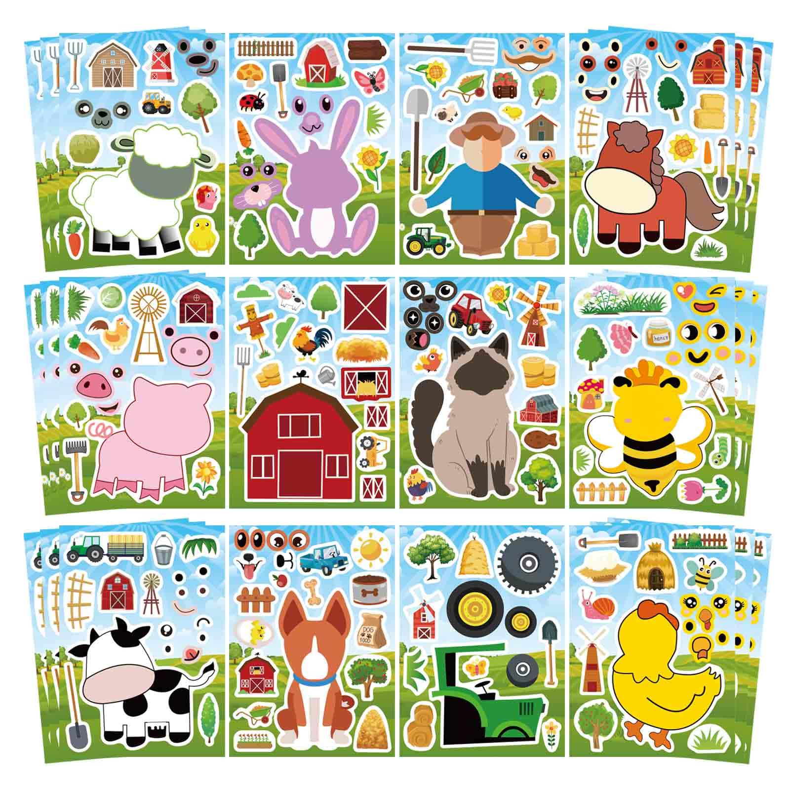 Photo 1 of 48 Sheets Make Your Own Stickers for Kids, Make a Farm Animal Face Sticker Sheets with Farm and Cute Animals for Kids Birthday Party Favors Supplies Teacher Reward