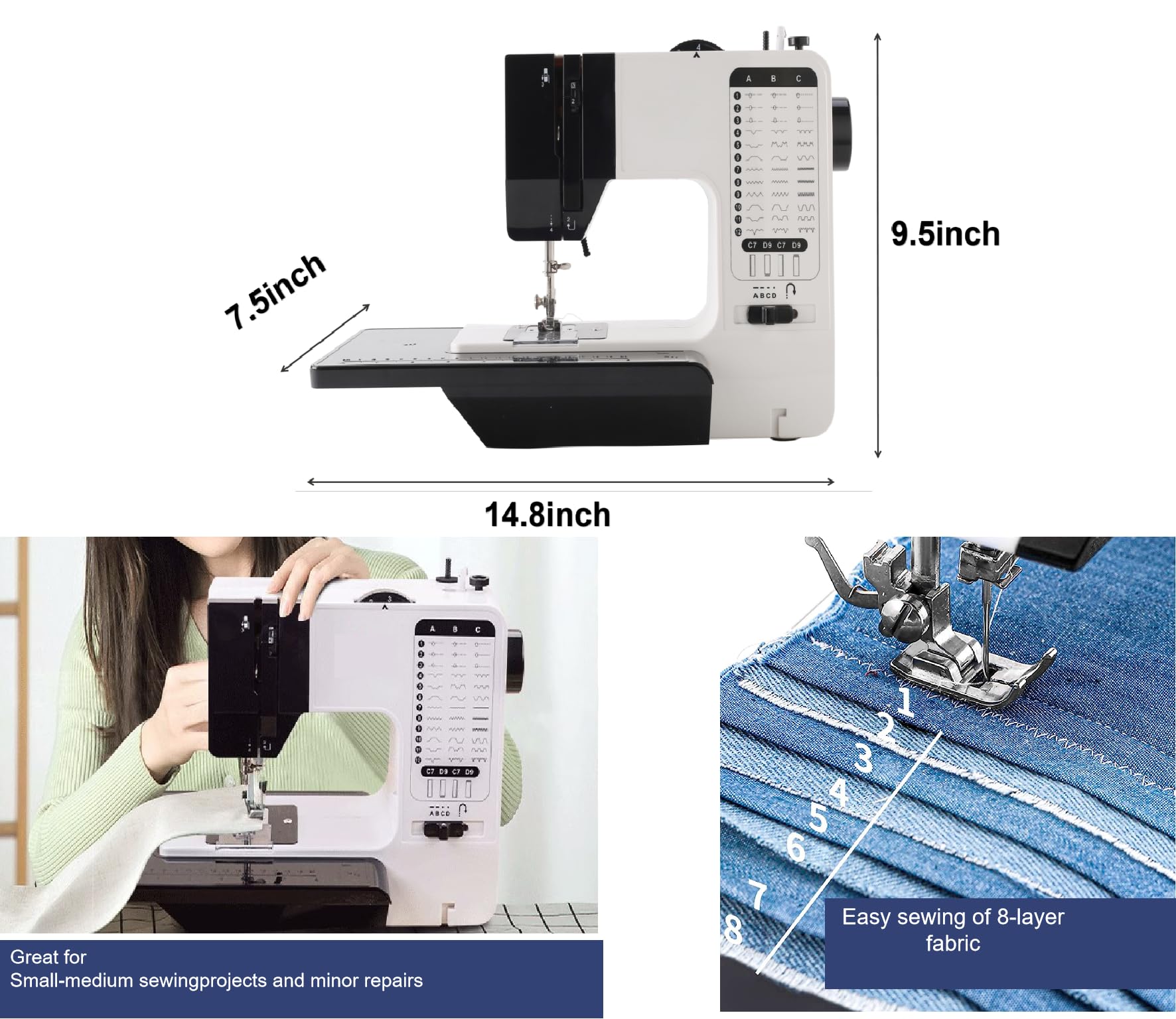 Buart Portable Powerhouse Sewing Machine: 38 Stitch Functions,Dual-Speed, Reverse Stitching, and Foot Pedal Portable Sewing Machine with Extendable Work Table, – Perfect for Beginners