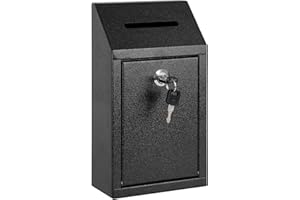 KYODOLED Money Cash Drop Box Wall Mount with Key, Metal Donation and Suggestion Box with Slot and Lock for Home, Farm or Office, Black, 10.24 x 5.7 x 2.95 Inch