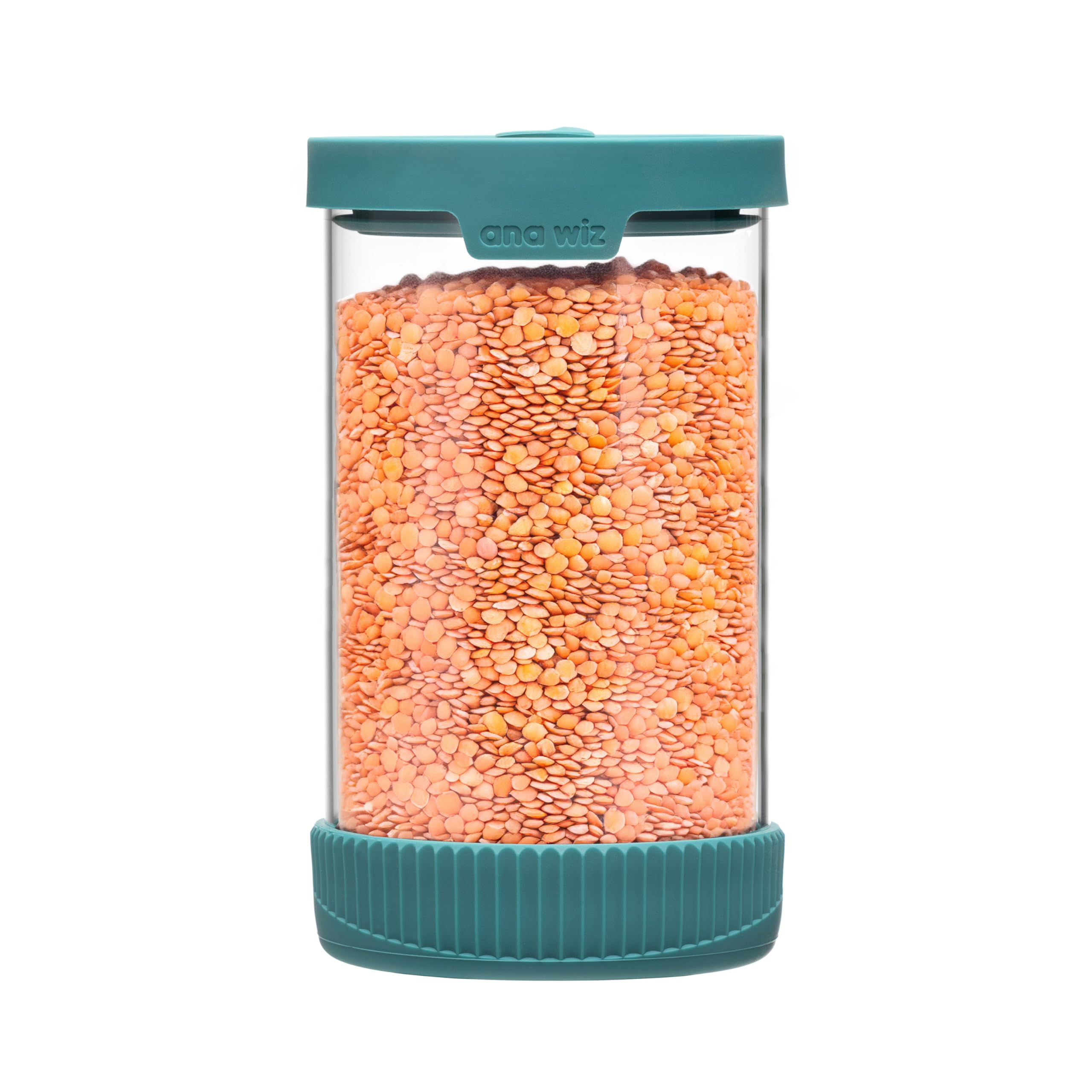 ana wiz Stackable Glass Storage Jar, With Airtight Vent & Silicone Base | Four Sizes & Two Colour Options, Perfect Kitchen Organisation (Teal - 1000ml)
