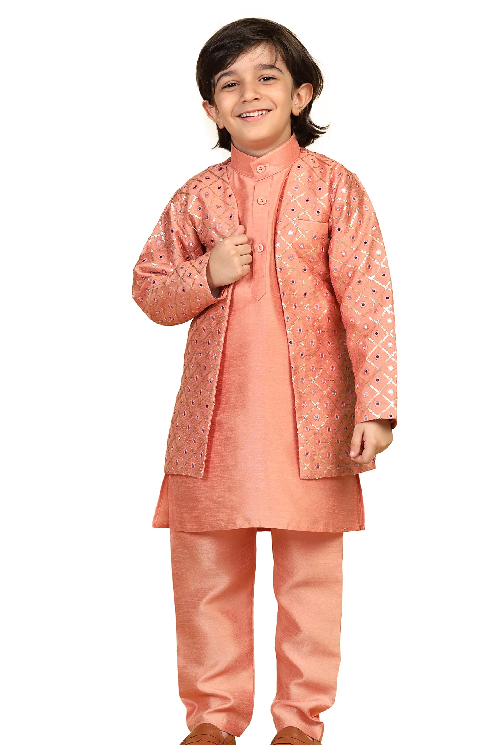 Photo 1 of AJ DEZINES Kids Party Wear Sherwani For Boys || Diwali Outfit (Peach, 10-11 Years)