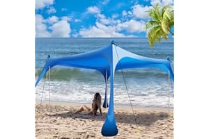 Buheco Beach Tent Pop Up Shade 10x10ft Beach Canopy Sun Shelter UPF50+ with 4 Foldable Poles-Portable Carrying Bag-Sand Shovel-Ground Pegs-Windproof Ropes for Outdoor Family Camping-Fishing-Picnic